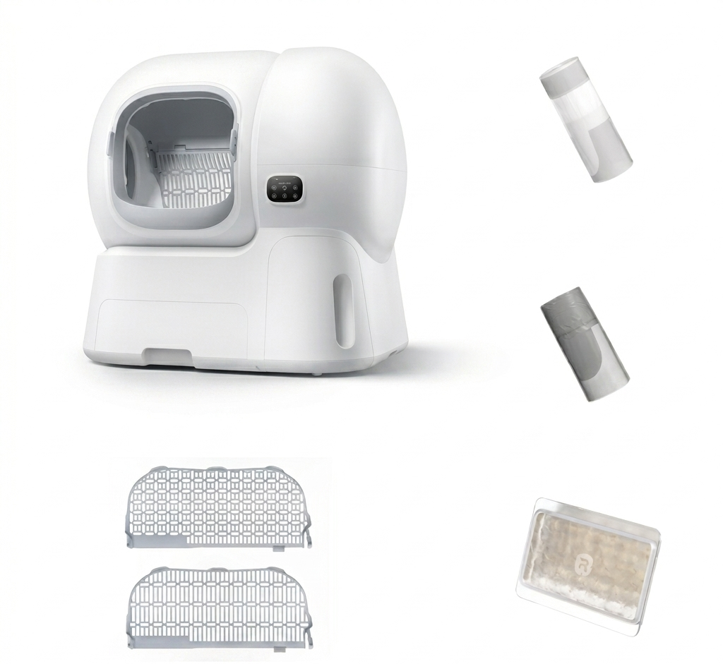 Tail-wagged double litter box kit featuring a spacious, easy-clean design, ideal for multi-cat households, shown in the image.