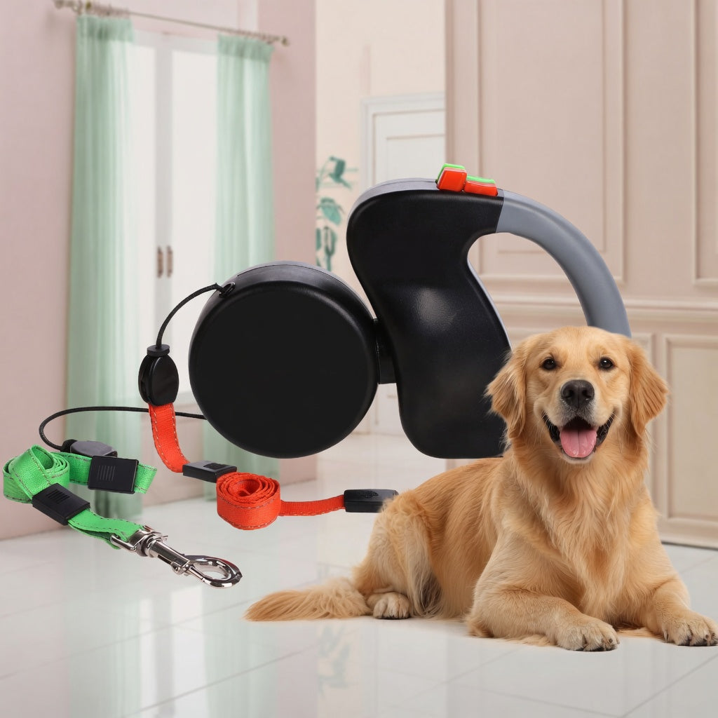 Retractable Dog Leash | Double Nylon Leash with Reflective Lines | Ergonomic Handle for Comfortable Walks