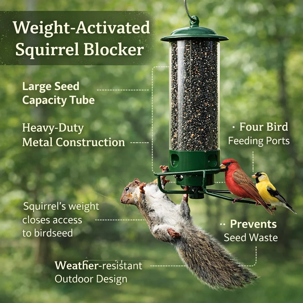 Squirrel Proof Bird Feeder | Metal Tube with Four Feeding Ports | Durable Design for Attracting Backyard Birds 8