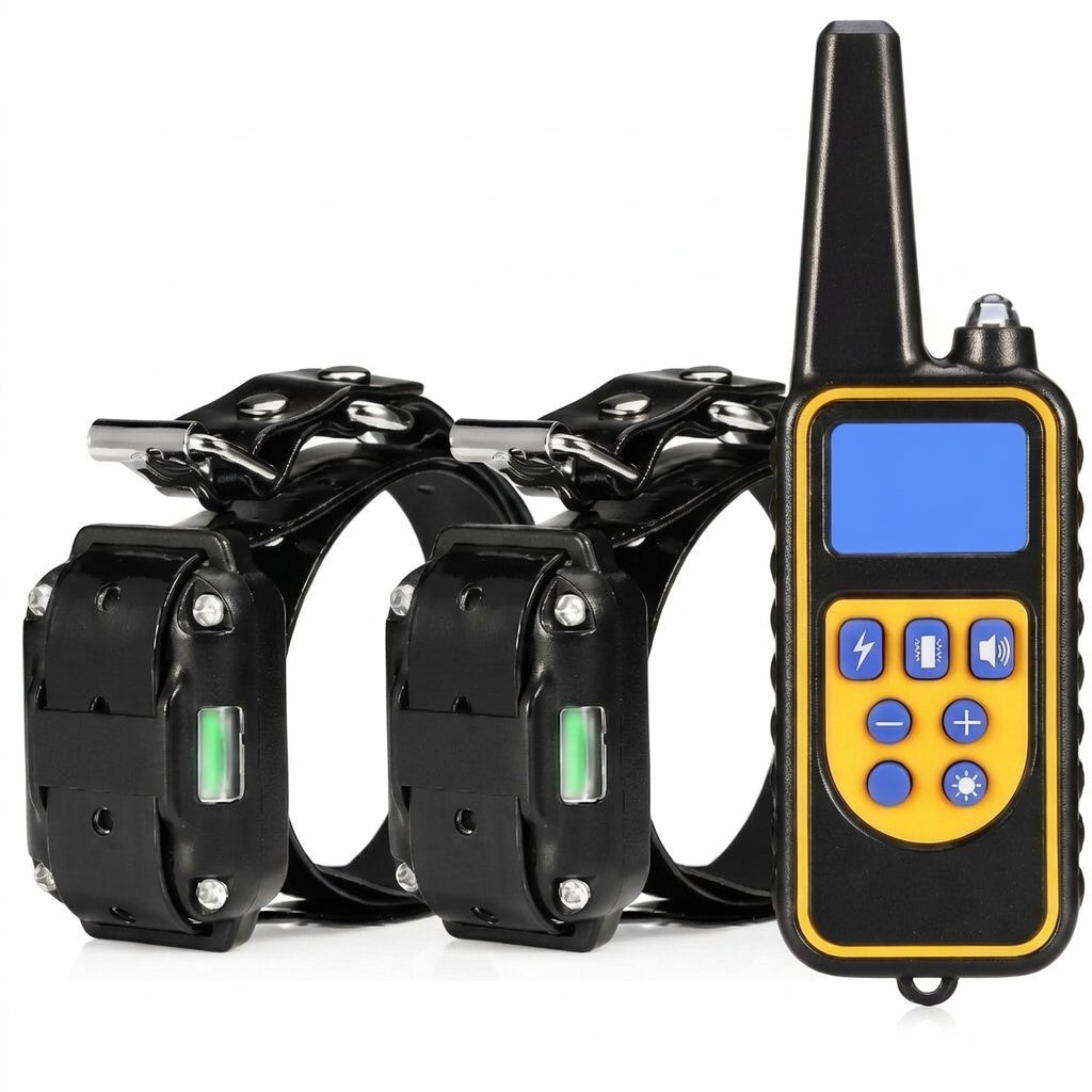 Waterproof Tail-Wagged Ultimate Dog Training Collar with shock and training modes on a dog, suitable for all breeds.