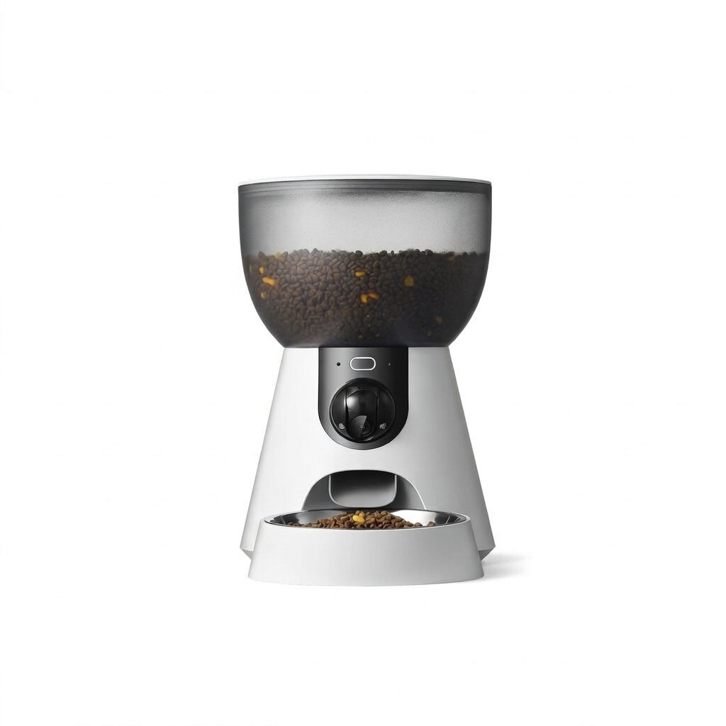 Tail-wagged automatic cat feeder with 2K HD camera, two-way audio, and timed meal scheduling for healthy cat nutrition.