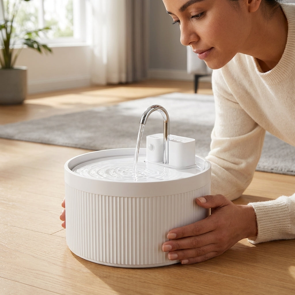 Ceramic Cat Water Fountain with Customizable Flow & 3-Layer Filtration - Hygienic Cat Drinking Solution
