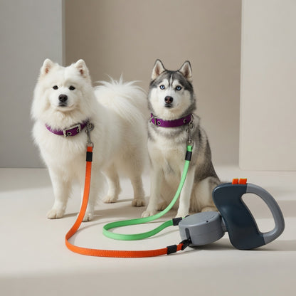 Retractable Dog Leash | Double Nylon Leash with Reflective Lines | Ergonomic Handle for Comfortable Walks