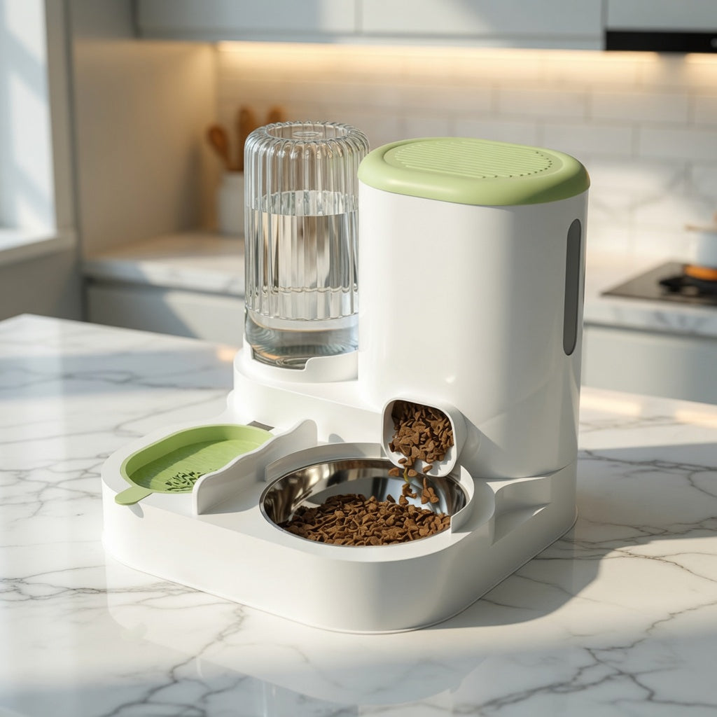 Pet Haven | Automatic Cat Feeder & Food Dispenser with Stainless Steel Design | Convenient 2-in-1 Feeding Station for Hydration and Nutrition