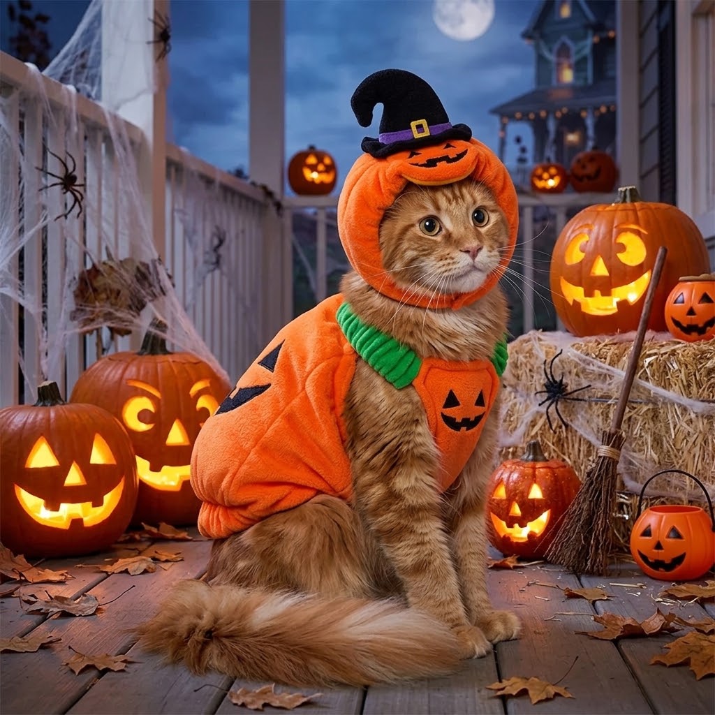 Pawswins Premium Pumpkin Pet Costume for Halloween with Lightweight Design