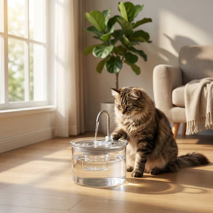 AquaGlow | Pet Water Fountain with 2L Capacity & Elegant Glass Design | Encourages Hydration for Cats and Dogs