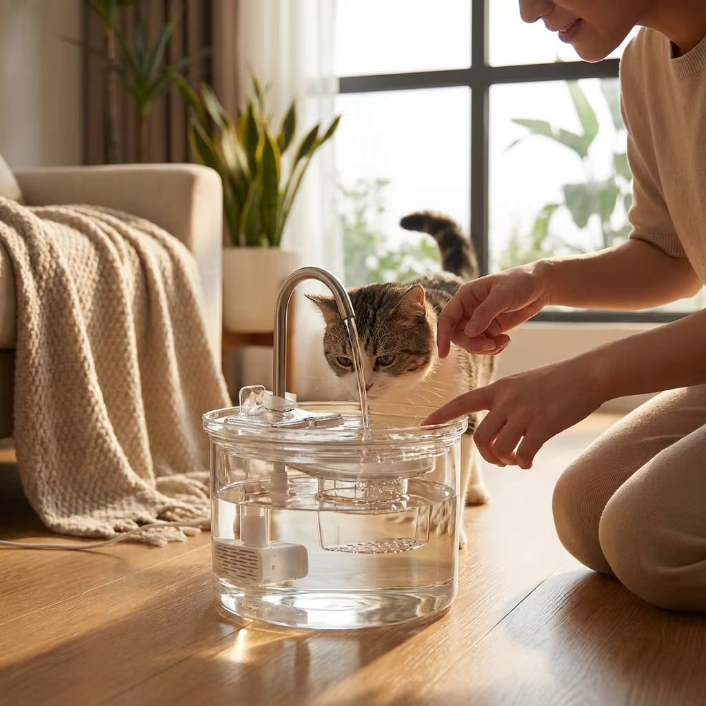 AquaGlow | Pet Water Fountain with 2L Capacity & Elegant Glass Design | Encourages Hydration for Cats and Dogs