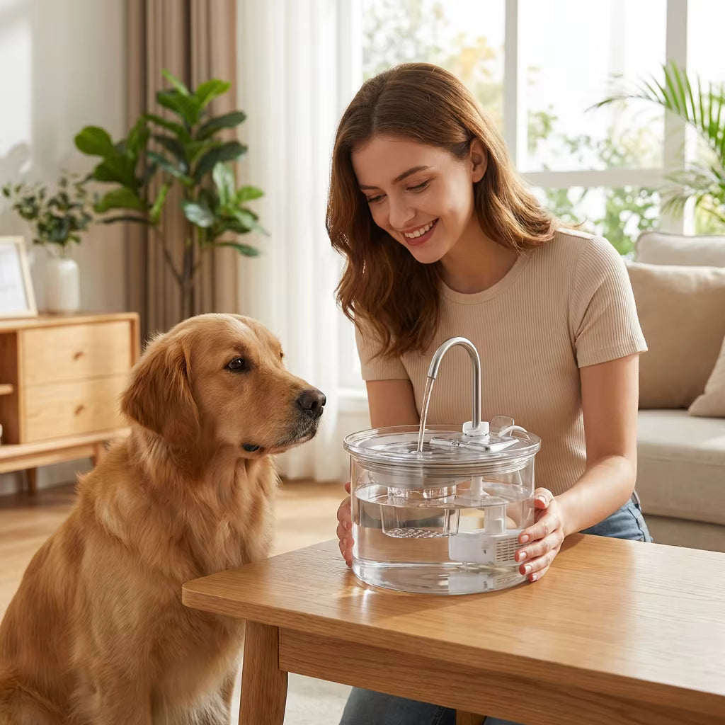 AquaGlow | Pet Water Fountain with 2L Capacity & Elegant Glass Design | Encourages Hydration for Cats and Dogs