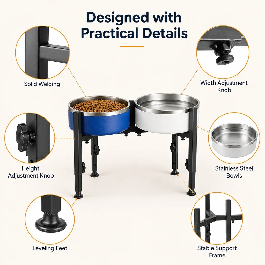 Adjustable Elevated Dog Bowl Stand with Removable Stainless Steel Bowl - Comfortable Feeding Solution for All Dog Sizes 6