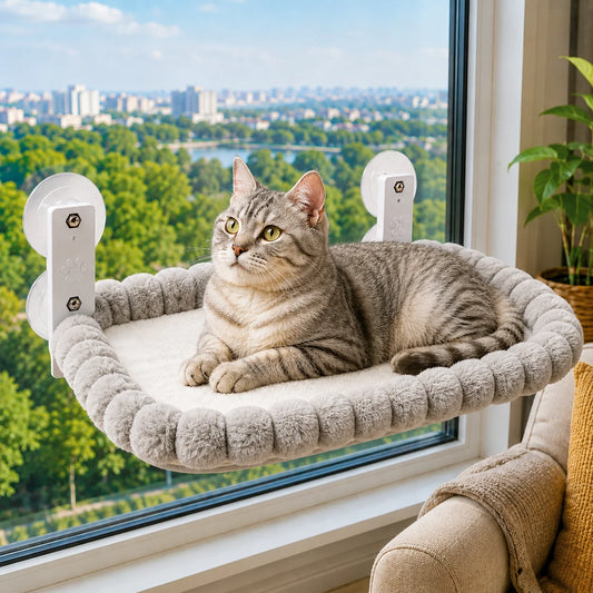 Cozy Cat Perch | Cat Window Hammock with No-Drill Suction Cups | Space-Saving Design for Sunny Naps 0