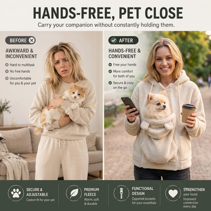 Cozy Companion | Teddy Fleece Pet Carrier Hoodie with Spacious Pouch | Perfect for Cuddling and On-the-Go Comfort 1