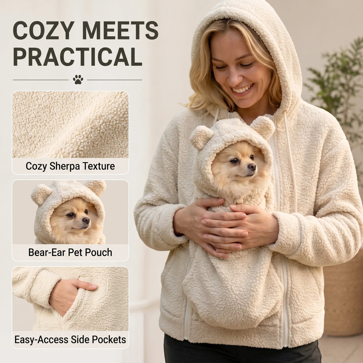 Cozy Companion | Teddy Fleece Pet Carrier Hoodie with Spacious Pouch | Perfect for Cuddling and On-the-Go Comfort 3