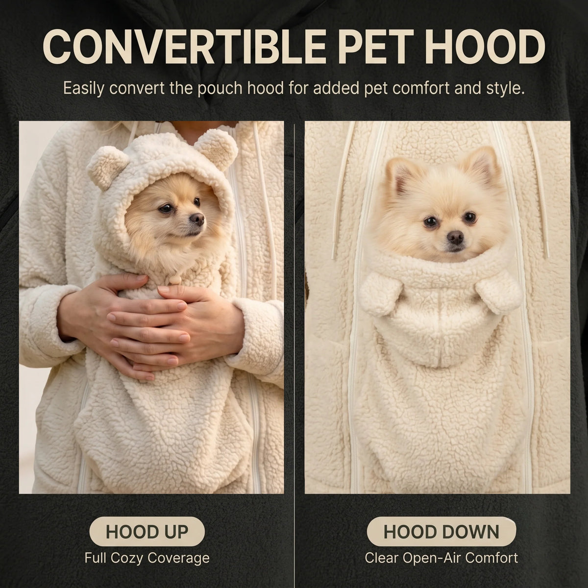 Cozy Companion | Teddy Fleece Pet Carrier Hoodie with Spacious Pouch | Perfect for Cuddling and On-the-Go Comfort 4