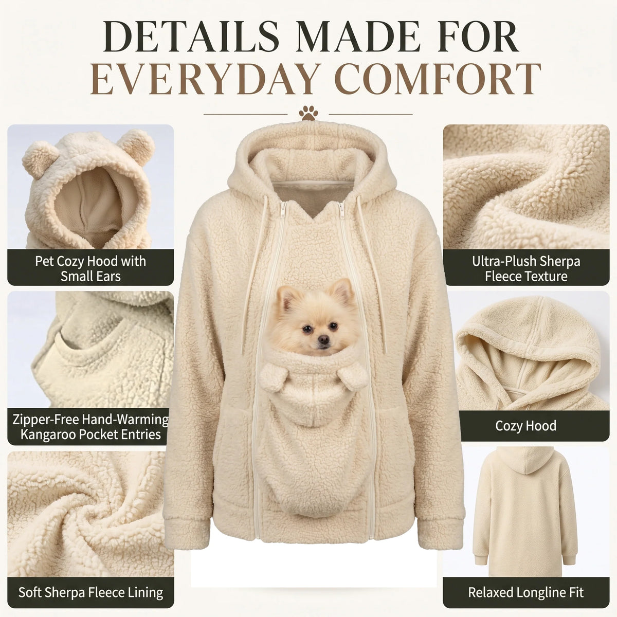 Cozy Companion | Teddy Fleece Pet Carrier Hoodie with Spacious Pouch | Perfect for Cuddling and On-the-Go Comfort 5