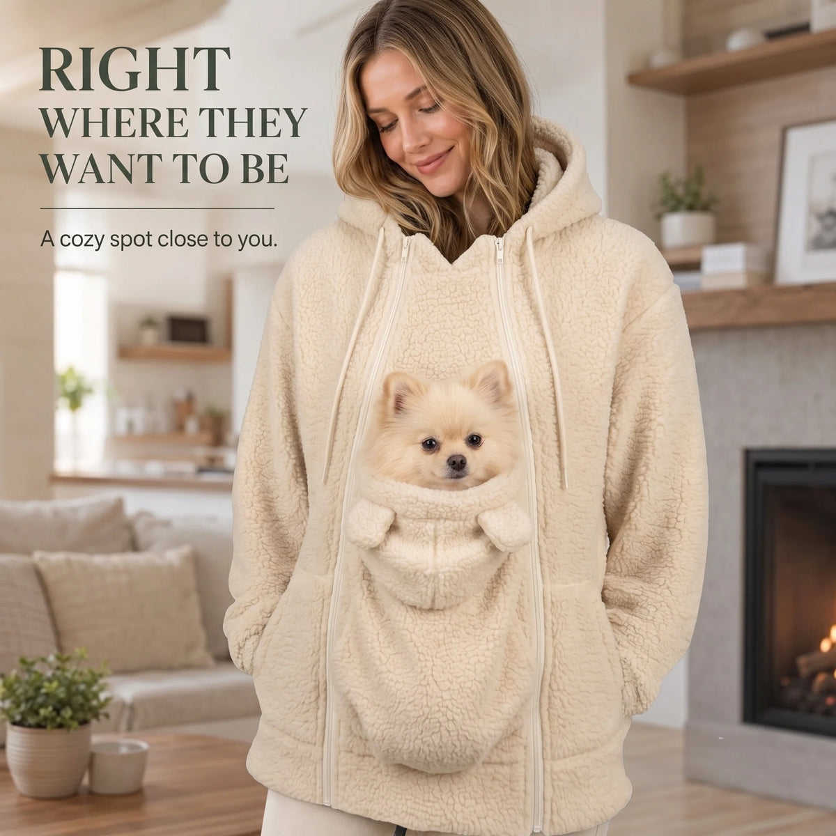 Cozy Companion | Teddy Fleece Pet Carrier Hoodie with Spacious Pouch | Perfect for Cuddling and On-the-Go Comfort 7