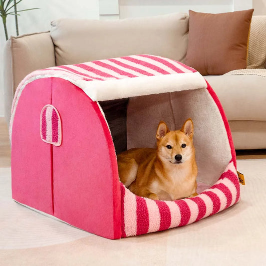 Cozy Retreat | Orthopedic Dog Bed with Non-Slip Base & Heating Pad | Stylish Striped Design for Ultimate Comfort 0