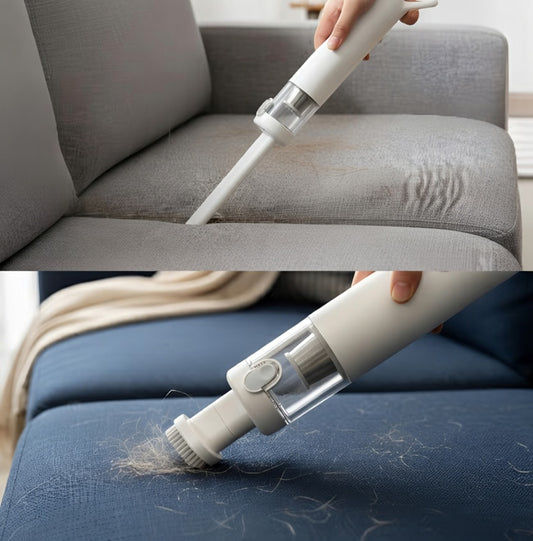 Tail-wagged portable handheld vacuum with cordless design, adjustable suction, lightweight cleaner for quick pet hair removal.