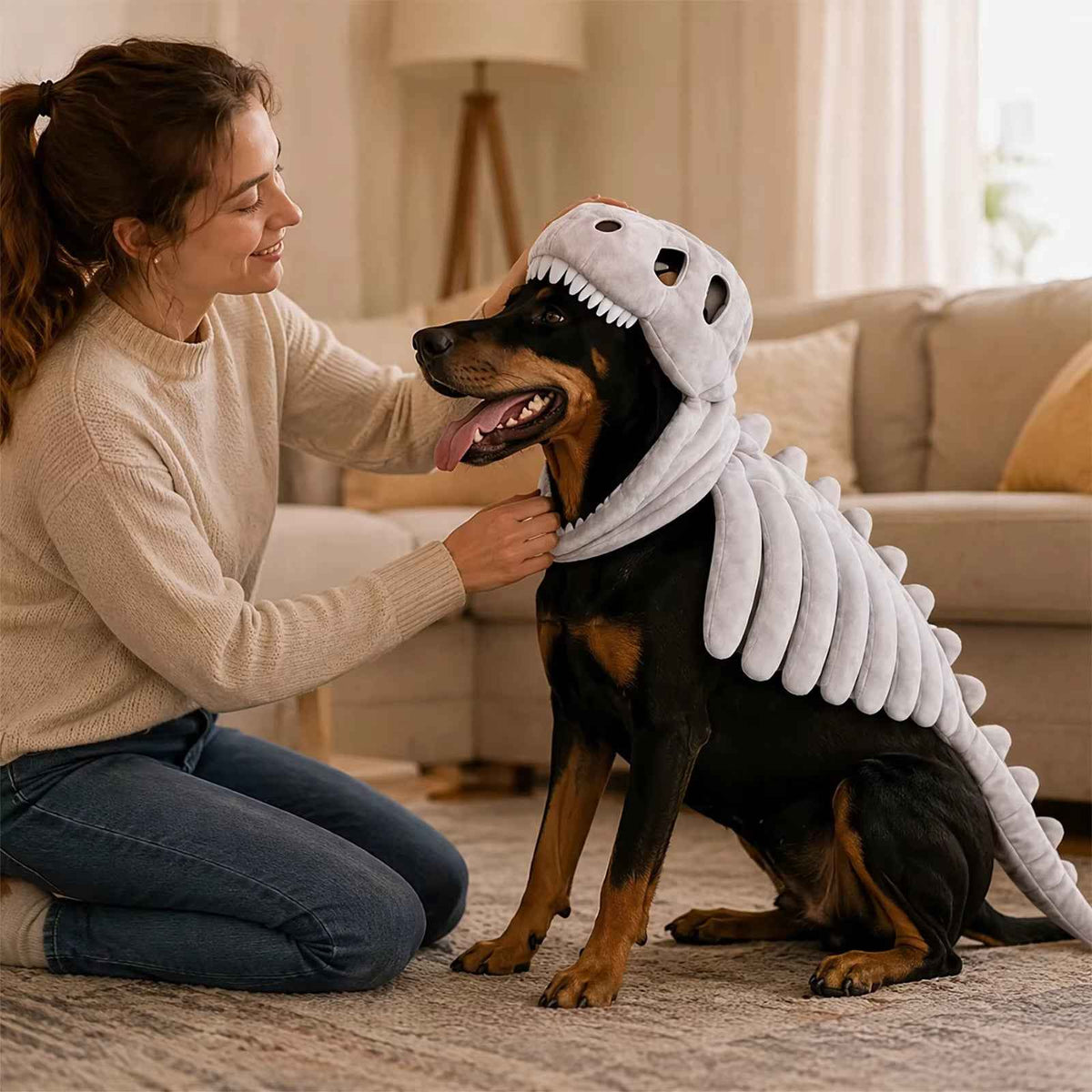 Dino Dog Costume | Plush Skeleton Outfit for Pets with Ultra-Soft Fabric | Perfect for Halloween Fun 2
