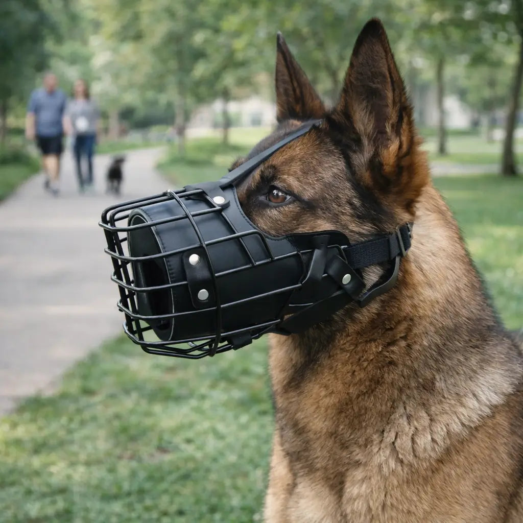 Durable Dog Muzzle | Stainless Steel Basket Muzzle with Adjustable Straps | Breathable Design for Comfort and Safety 0