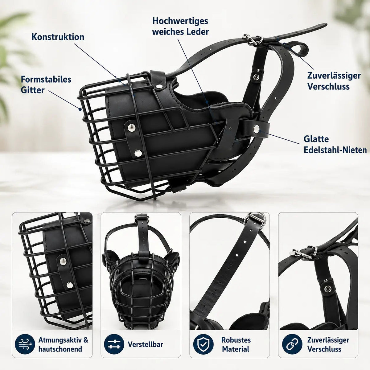 Durable Dog Muzzle | Stainless Steel Basket Muzzle with Adjustable Straps | Breathable Design for Comfort and Safety 4