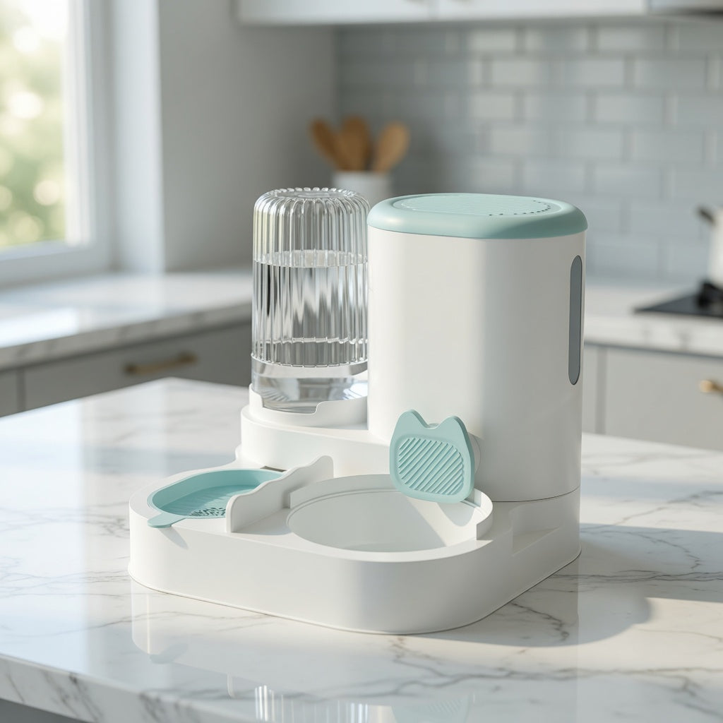 Pet Haven | Automatic Cat Feeder & Food Dispenser with Stainless Steel Design | Convenient 2-in-1 Feeding Station for Hydration and Nutrition