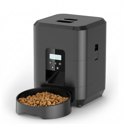 Tail-wagged smart pet feeder with WiFi and timer control for automatic, precise portioning of pet food.