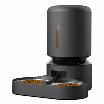 Automatic pet feeder from tail-wagged with LED display and voice recording, designed for convenient cat feeding.