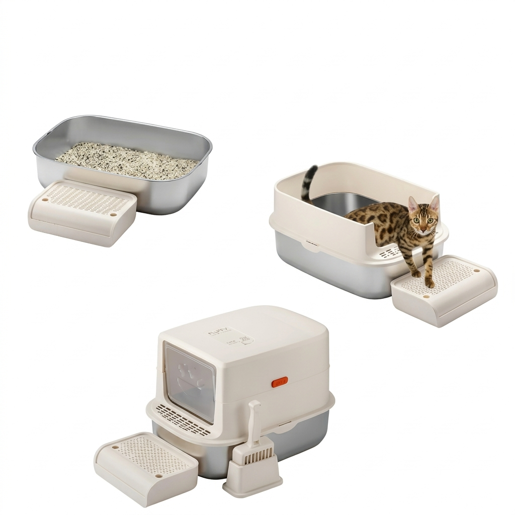 S01 Collection | Cat Litter Box with Enclosed Stainless Steel Design | Easy Clean for Enhanced Pet Hygiene