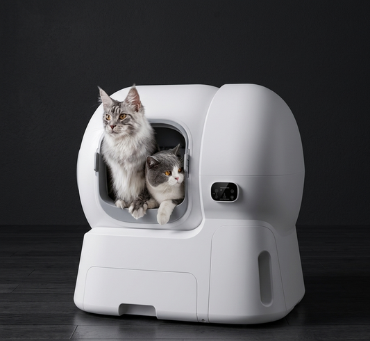 Tail-wagged double litter box kit with spacious design and easy-clean features, ideal for multi-cat households.