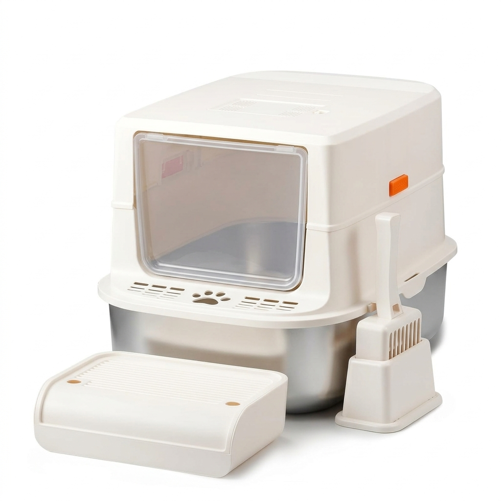 S01 Collection | Cat Litter Box with Enclosed Stainless Steel Design | Easy Clean for Enhanced Pet Hygiene