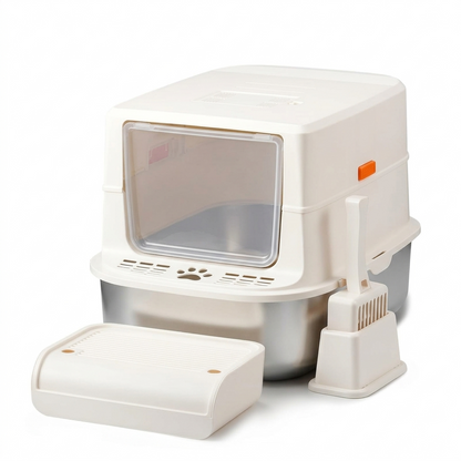 S01 Collection | Cat Litter Box with Enclosed Stainless Steel Design | Easy Clean for Enhanced Pet Hygiene