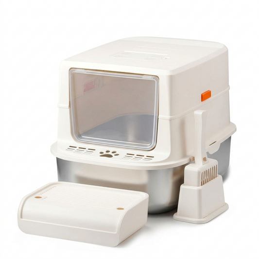 S01 Collection | Cat Litter Box with Enclosed Stainless Steel Design | Easy Clean for Enhanced Pet Hygiene