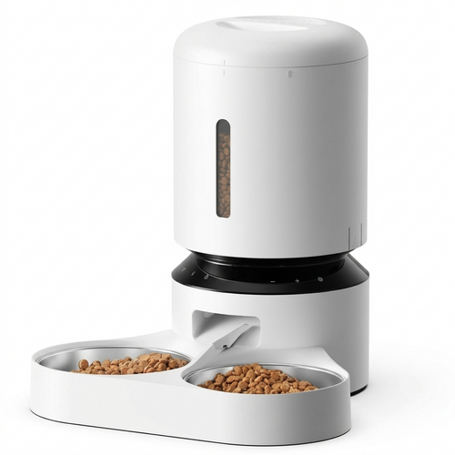 Tail-wagged automatic cat feeder with voice recording and LED display, providing convenient, timed feeding for cats.