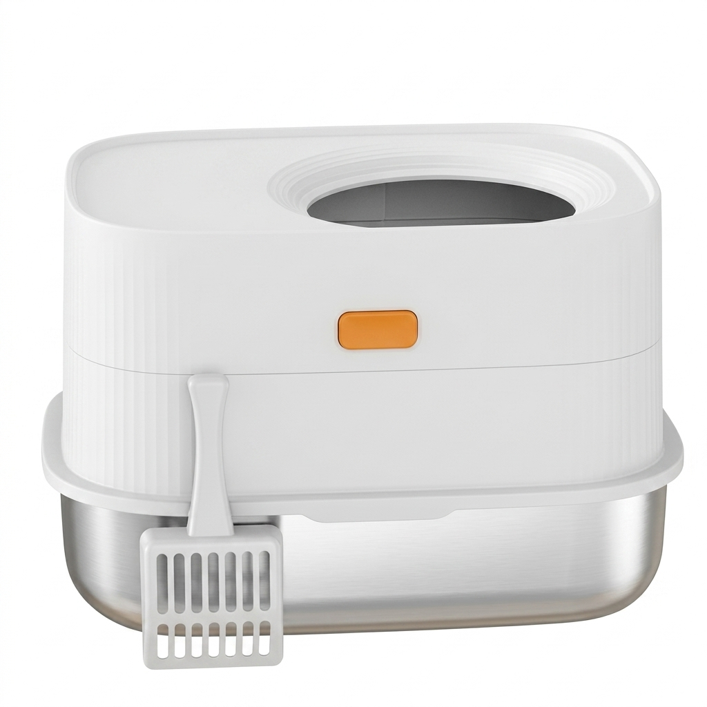 XL Top Entry Cat Litter Box with Stainless Steel Base | Easy Clean Design for Odor Control