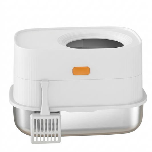 XL Top Entry Cat Litter Box with Stainless Steel Base | Easy Clean Design for Odor Control