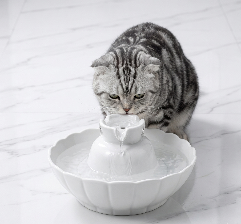 Ceramic Cat Water Fountain with Dual Filtration System | Eco-Friendly Design for Healthy Hydration