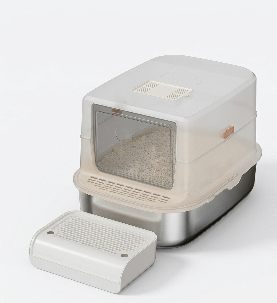 S01 Collection | Cat Litter Box with Enclosed Stainless Steel Design | Easy Clean for Enhanced Pet Hygiene