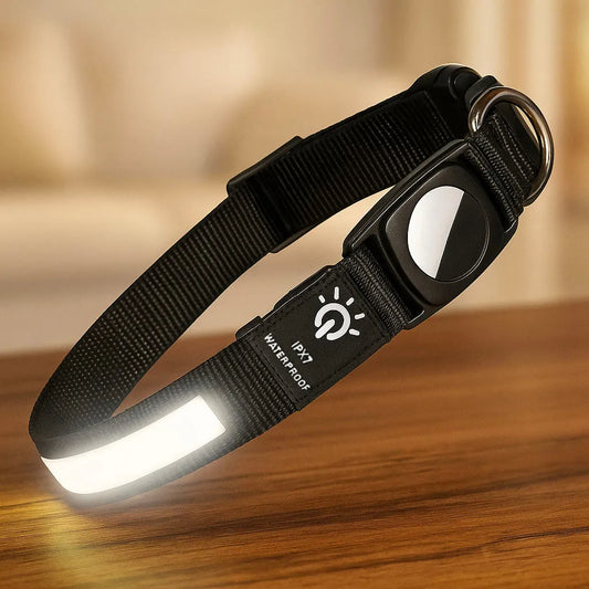 GlowGuard | LED Dog Collar with AirTag Holder & Waterproof Design | Enhanced Visibility for Night Safety 0