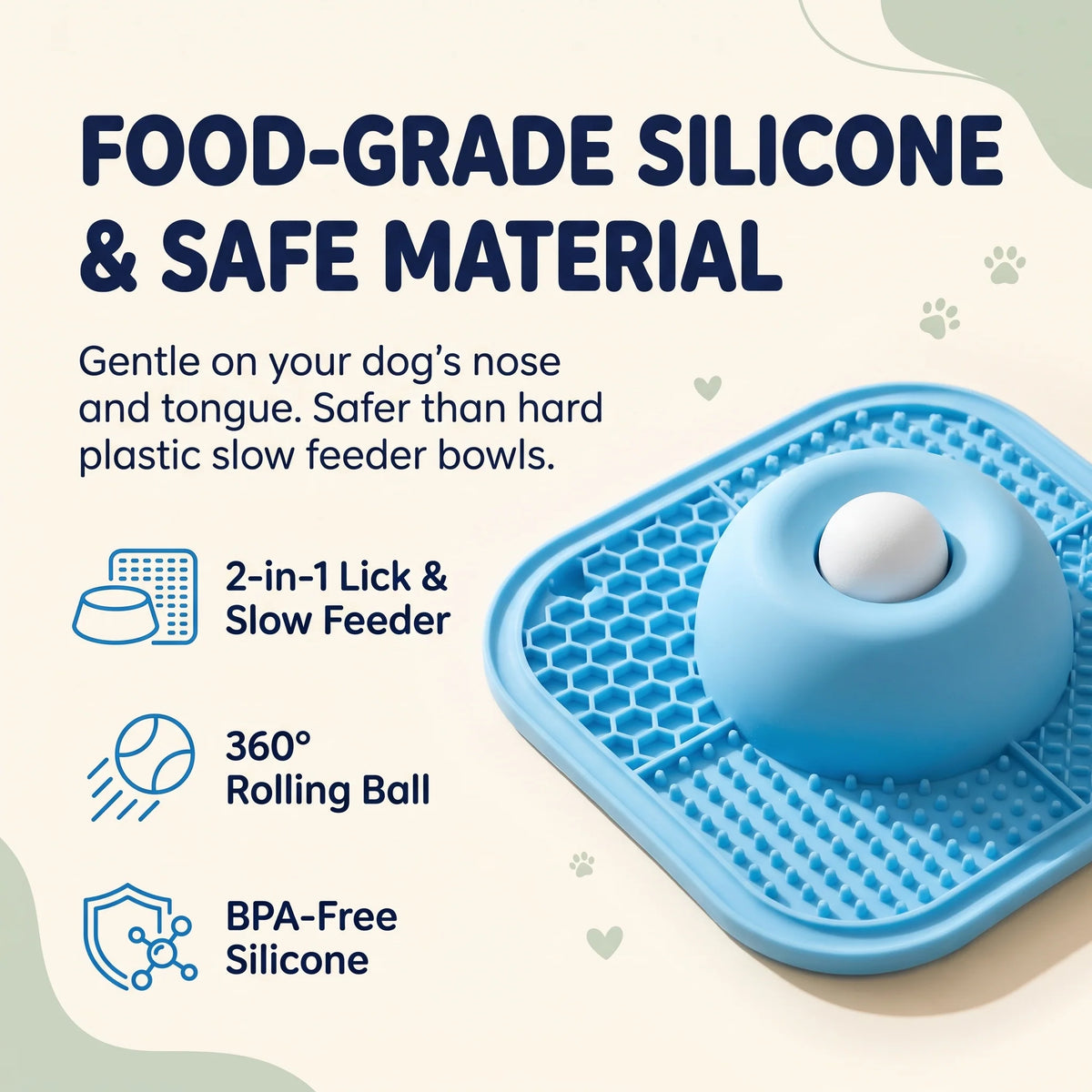 Interactive Pet Lick Mat | Slow Feeder with Rolling Ball | Engaging Mealtime Fun for Dogs and Cats 6