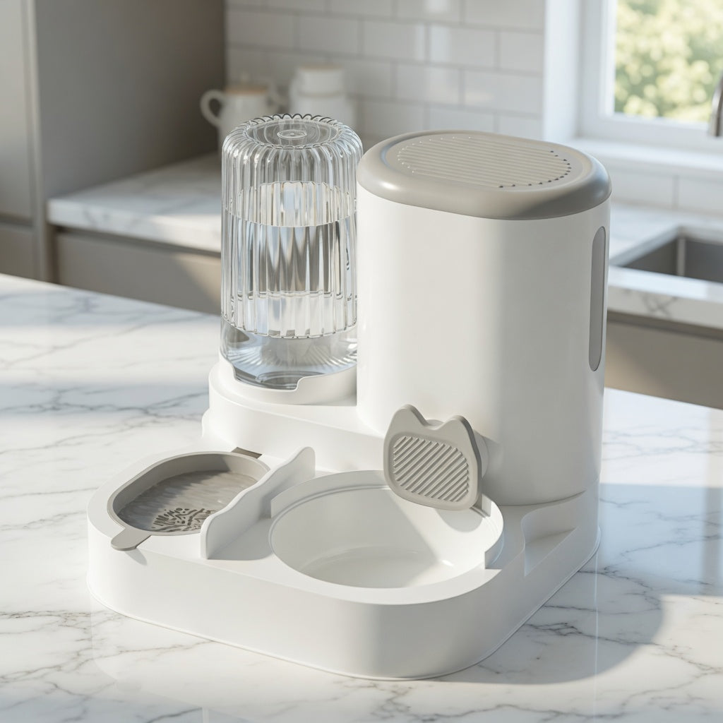 Pet Haven | Automatic Cat Feeder & Food Dispenser with Stainless Steel Design | Convenient 2-in-1 Feeding Station for Hydration and Nutrition