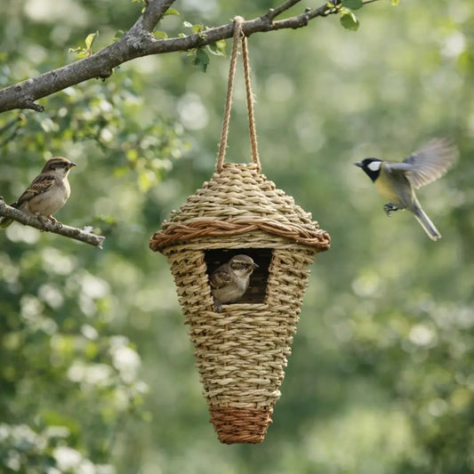 Natural Grass Birdhouse | Hand-Woven Nesting Basket with Weatherproof Design | Cozy Shelter for Small Birds 0