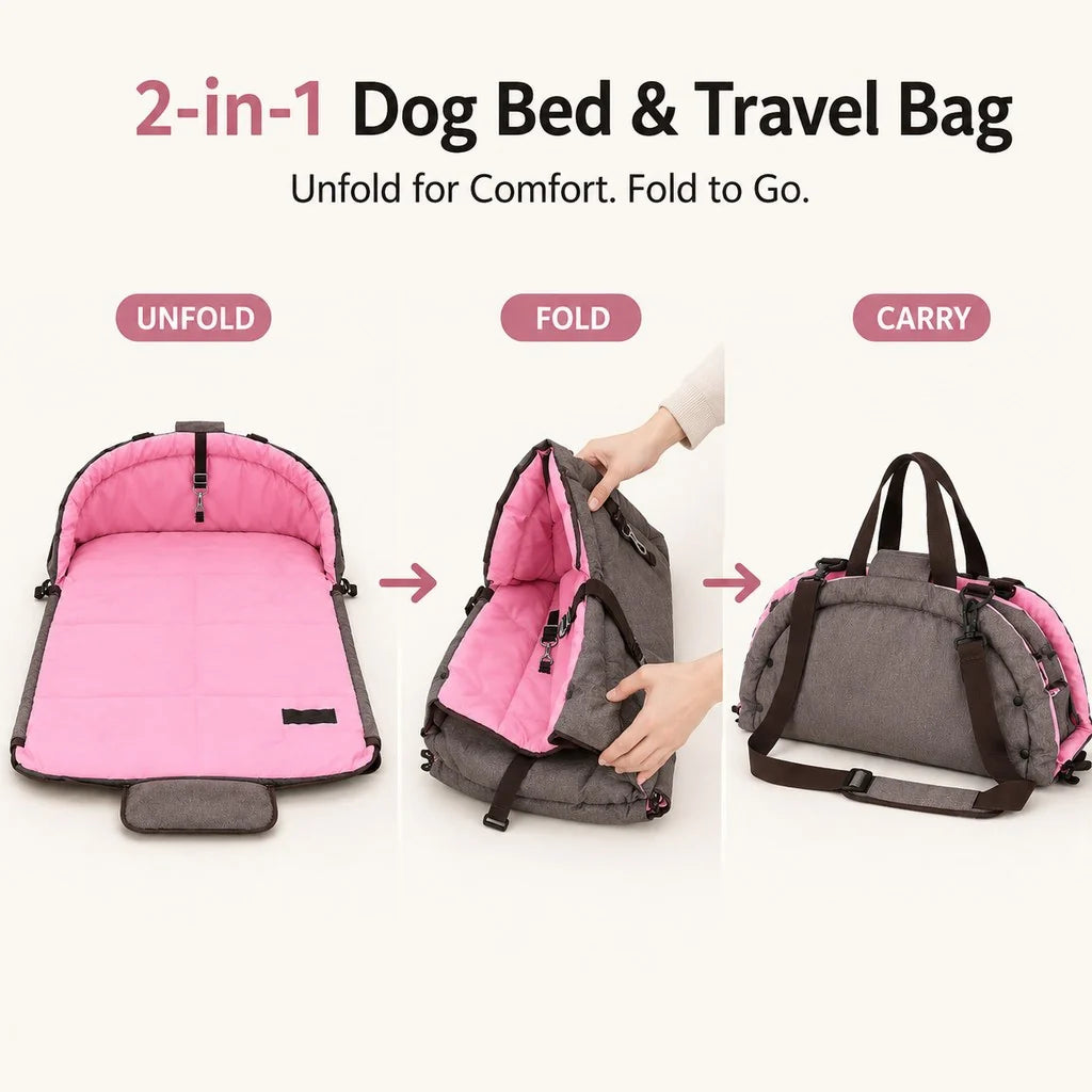 Paws in Awe | Dog Bed with Cushioned Comfort & Portable Carry Bag for Travel 2