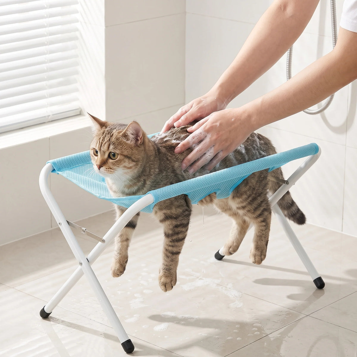 Pet Grooming Hammock Stand | Foldable Elevated Table with Breathable Mesh for Easy Grooming 0