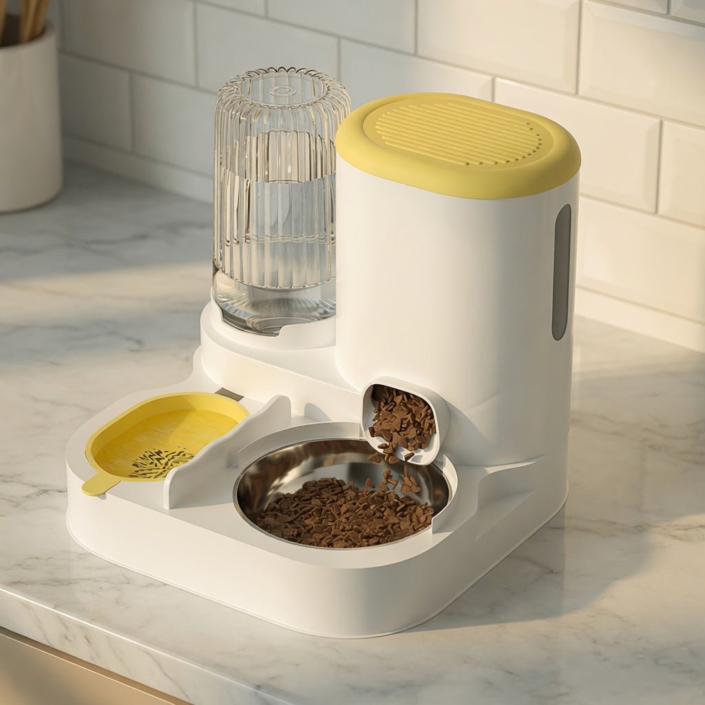Pet Haven | Automatic Cat Feeder & Food Dispenser with Stainless Steel Design | Convenient 2-in-1 Feeding Station for Hydration and Nutrition