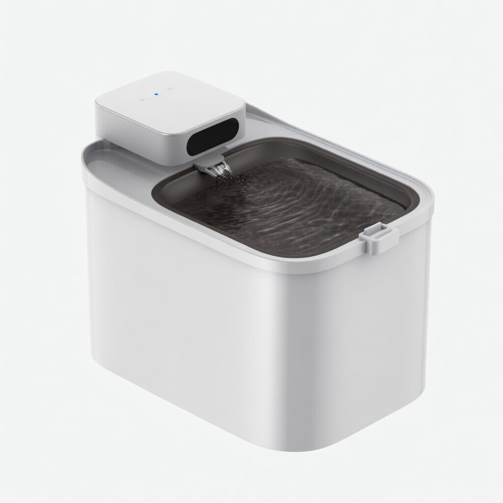 Cordless UVC cat water fountain from Pet Hydration Max by tail-wagged with app monitoring and hygienic design for clean drinking water.