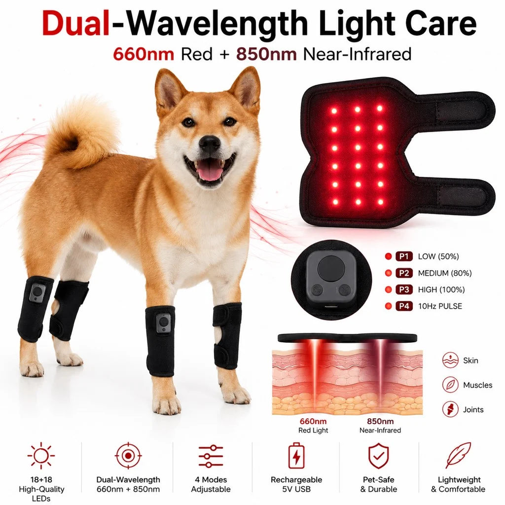 Rechargeable Red Light Therapy Knee Wrap for Dogs with Adjustable Timer | Soft and Comfortable Support for Mobility Care 4
