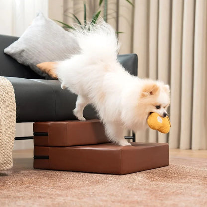 Versatile Pet Stairs | Waterproof PU Leather with Adjustable Height | Multi-Level Design for Easy Access 0