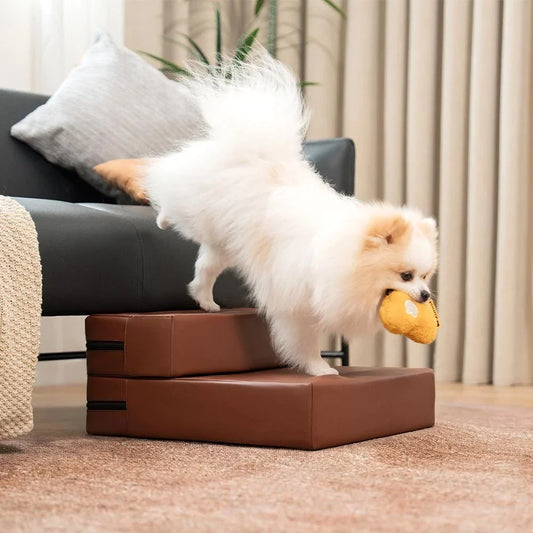 Versatile Pet Stairs | Waterproof PU Leather with Adjustable Height | Multi-Level Design for Easy Access 0