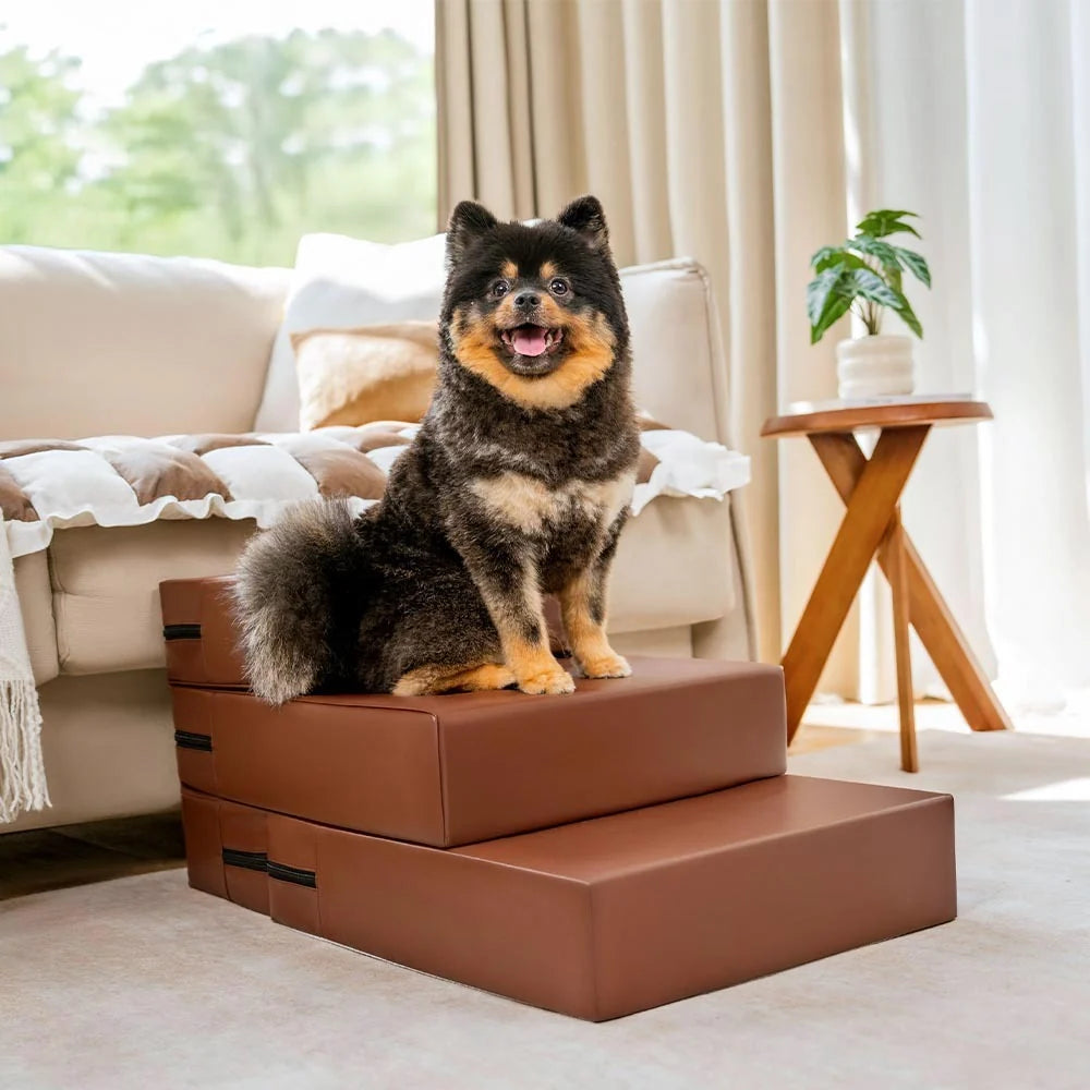 Versatile Pet Stairs | Waterproof PU Leather with Adjustable Height | Multi-Level Design for Easy Access 9