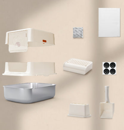 S01 Collection | Cat Litter Box with Enclosed Stainless Steel Design | Easy Clean for Enhanced Pet Hygiene